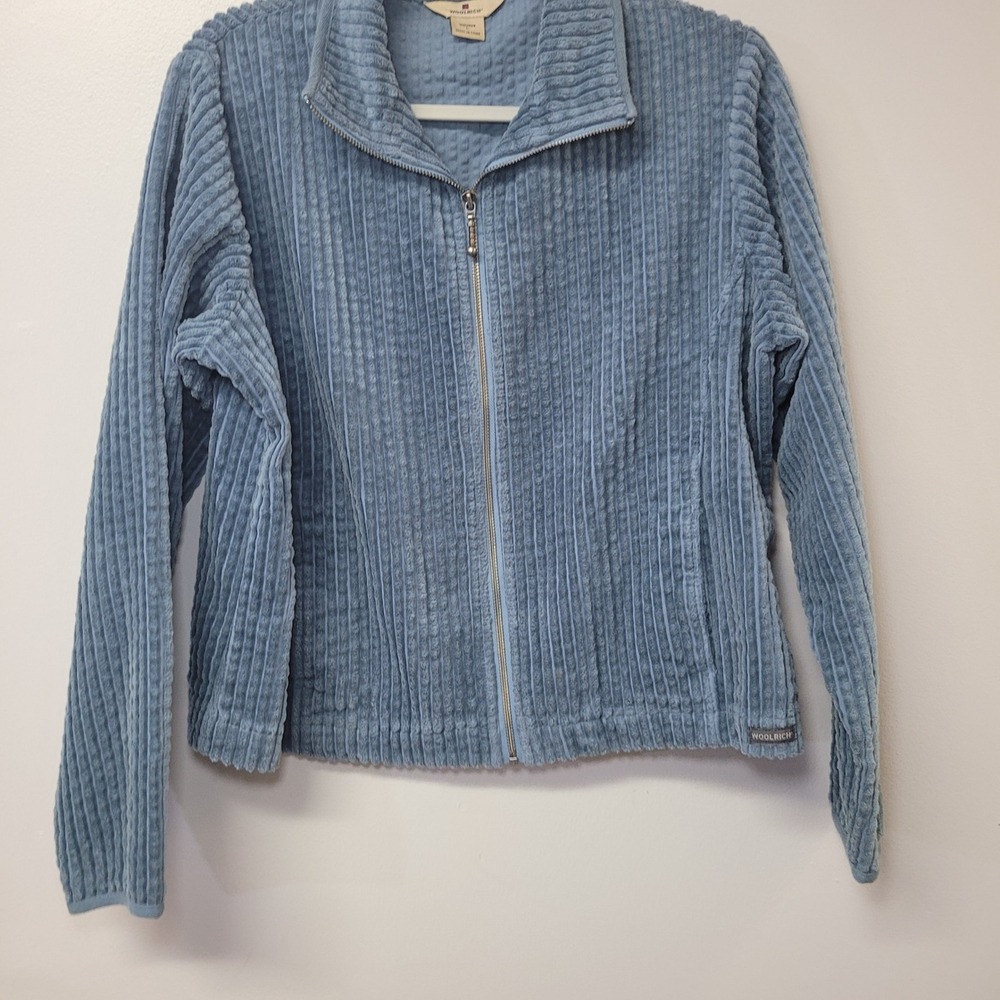 Woolrich Womens Large Blue Corduroy Full Zip Mock Neck‎ Jacket